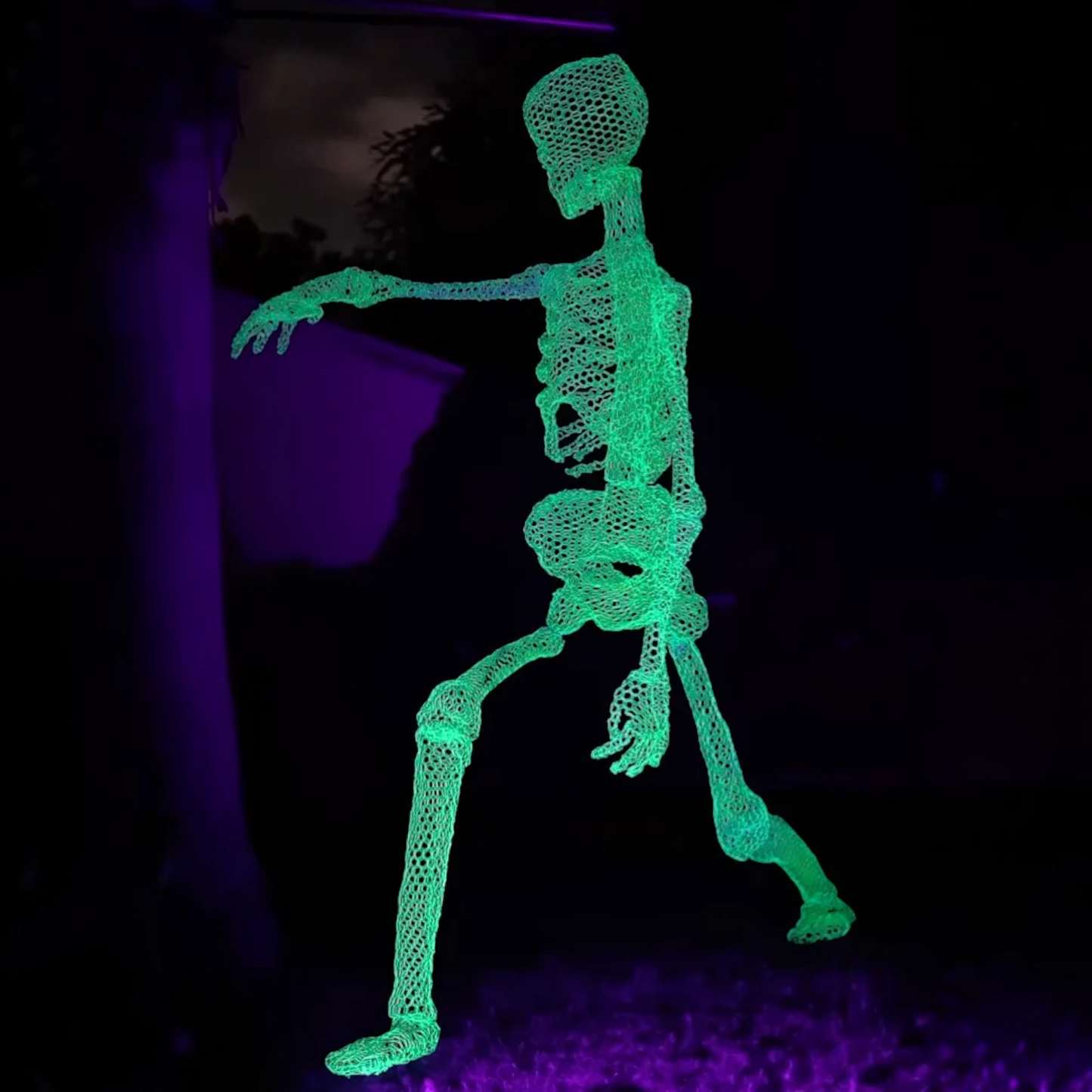 Outrageous Art 12-foot glowing green wire mesh ghost skeleton Halloween decoration for outdoor display