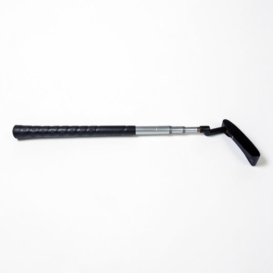 Outrageous Art adjustable golf putter with a matte black head, telescopic shaft, and textured rubber grip.
