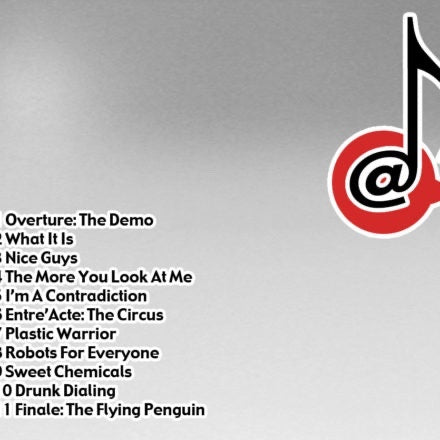 Outrageous Art Ali Spagnola music CD back cover featuring a tracklist and a stylized musical note logo