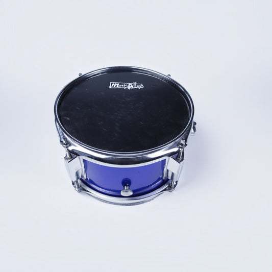 Outrageous Art MusicAlley royal blue snare drum with a black drumhead and chrome hardware on a white background