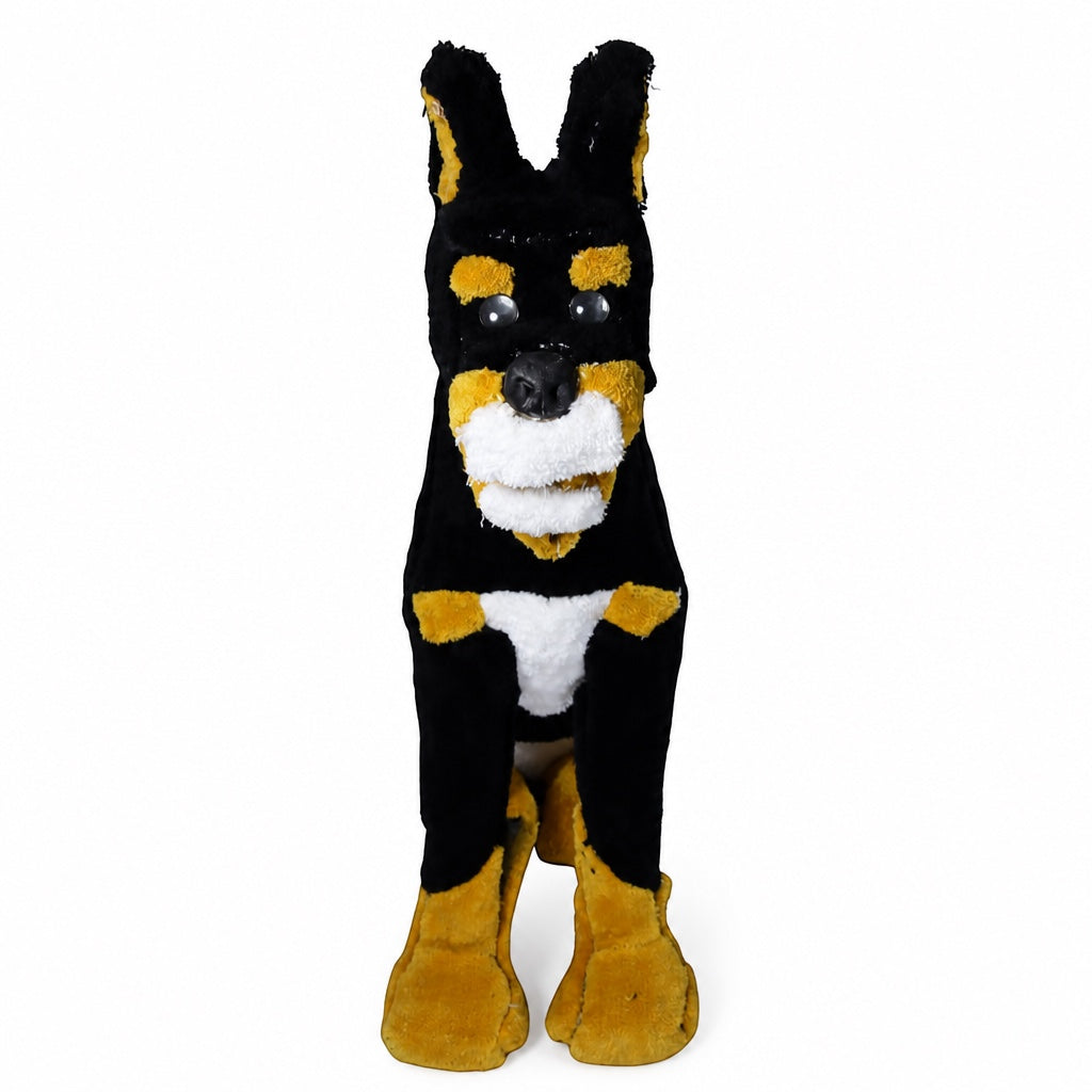 Outrageous Art 3D Braxton dog rug sculpture featuring black, tan, and white plush fabric in a standing pose.