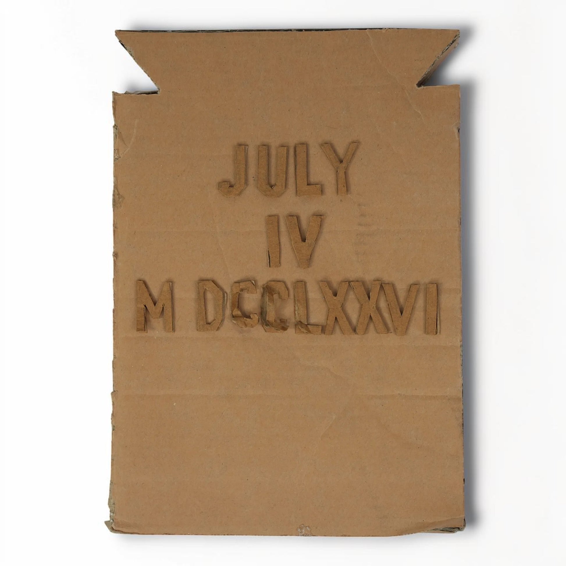 Outrageous Art handcrafted cardboard wall art featuring July 4 1776 in standard and Roman numerals with 3D texture