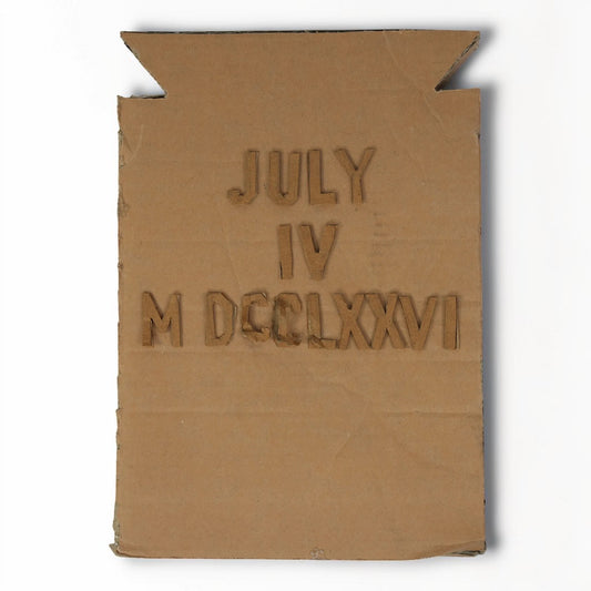 Outrageous Art handcrafted cardboard wall art featuring July 4 1776 in standard and Roman numerals with 3D texture