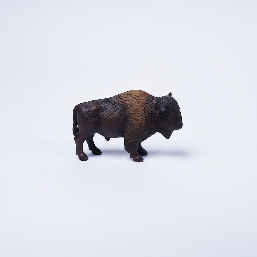 Outrageous Art miniature brown bison figurine with realistic fur texture and detailed features on a white background