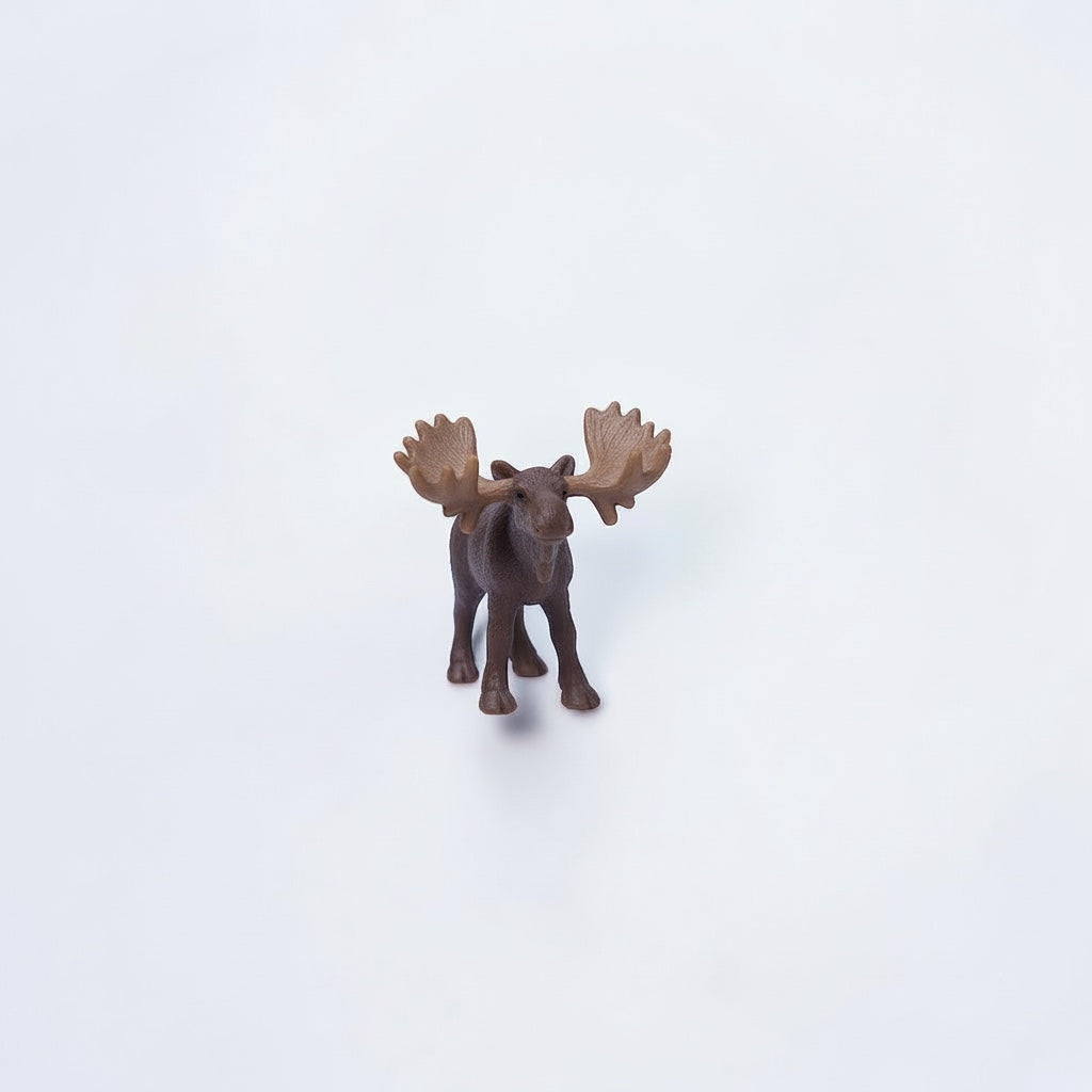 Outrageous Art miniature brown moose figurine with large antlers, crafted from durable plastic for educational play.