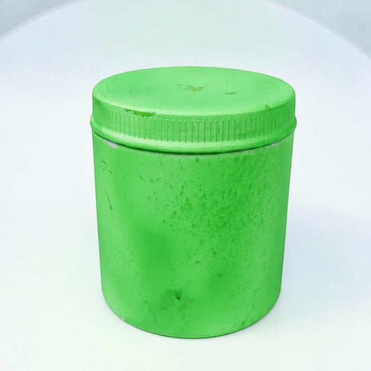 Outrageous Art neon green plastic storage jar with a secure screw-top lid for organizing artist supplies.