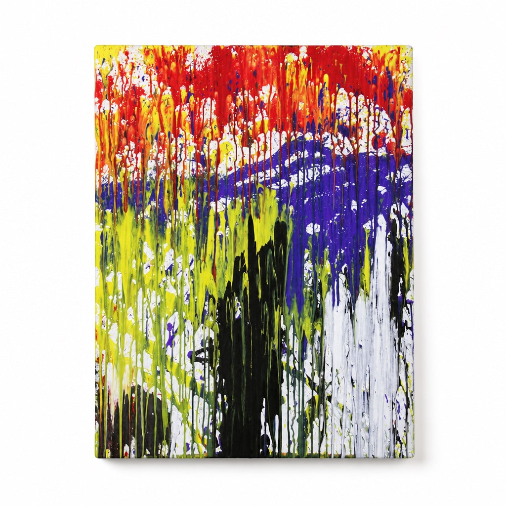 Outrageous Art The Scream reimagined with a super soaker, featuring vibrant dripping paint and bold brushstrokes.