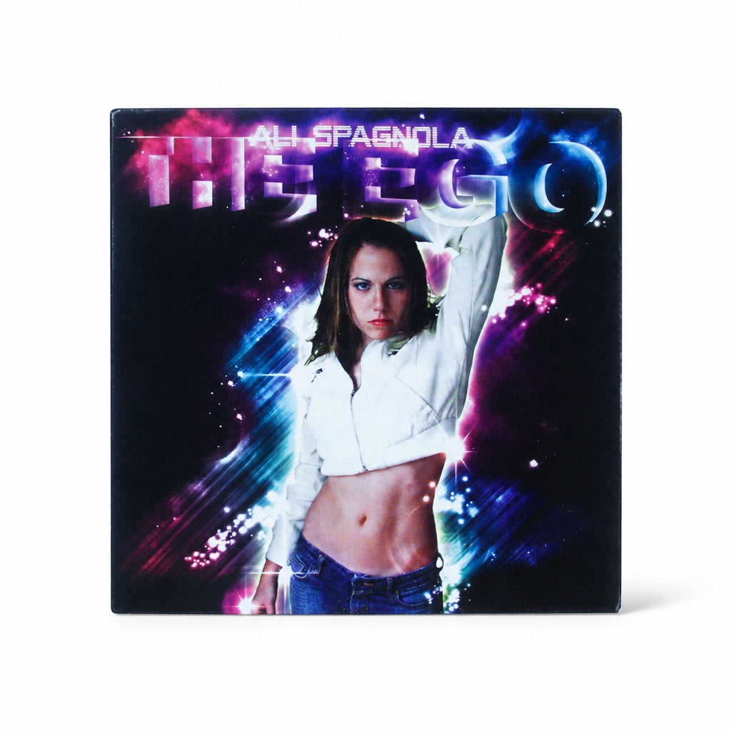 Outrageous Art The Ego CD album cover featuring Ali Spagnola in a white jacket against a vibrant cosmic background.
