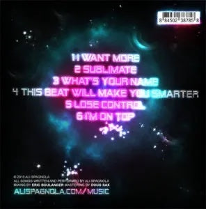 Outrageous Art The Ego CD back cover featuring a neon blue and purple nebula background with a tracklist and barcode.