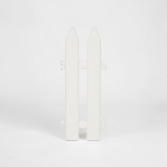 Outrageous Art white plastic picket fence piece with pointed finials for miniature gardens and holiday dioramas.